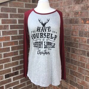 Women's Long Sleeve Christmas Tee - Gray and Red
